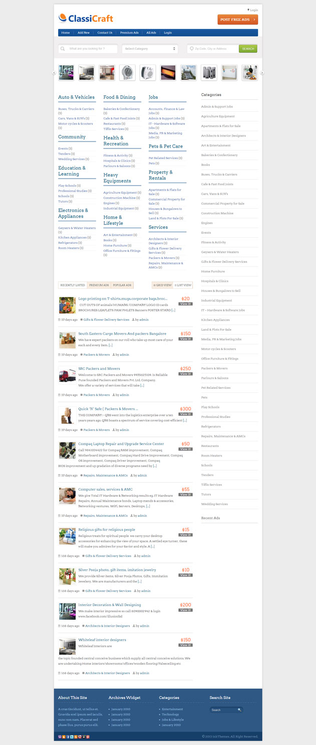 Theme WordPress làm website rao vặt - ClassiCraft
