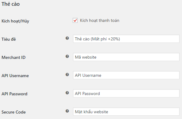 Tích hợp tính năng thanh toán bằng thẻ cào điện thoại cho WooCommerce