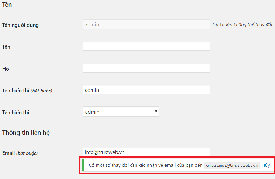 Hướng dẫn thay đổi email admin và email người dùng trong WordPress mới