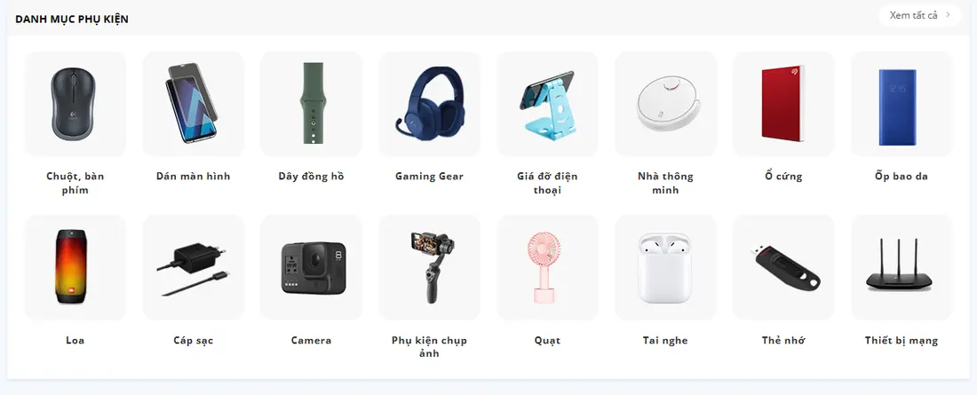 Khối danh mục phụ kiện – Theme Wordpress bán điện thoại di động mẫu số 6