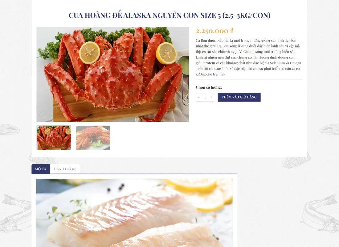 Trang chi tiết sản phẩm – Theme Wordpress bán hải sản tươi sống cao cấp số 2