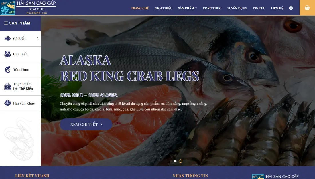 Giao diện trang chủ – Theme Wordpress bán hải sản tươi sống cao cấp số 2