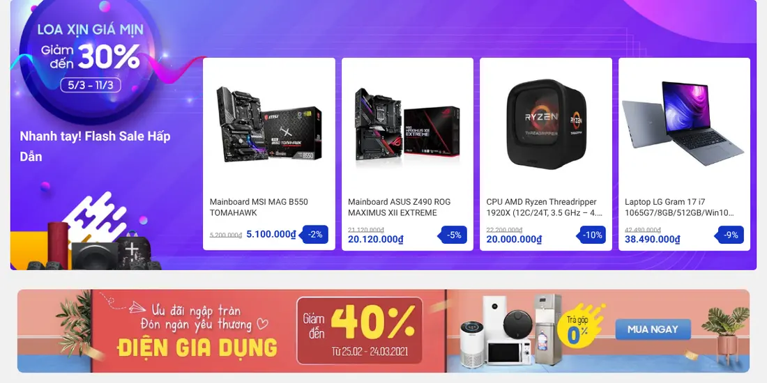 Khối flash sale sản phẩm công nghệ – Theme WordPress bán laptop, máy tính mẫu số 3