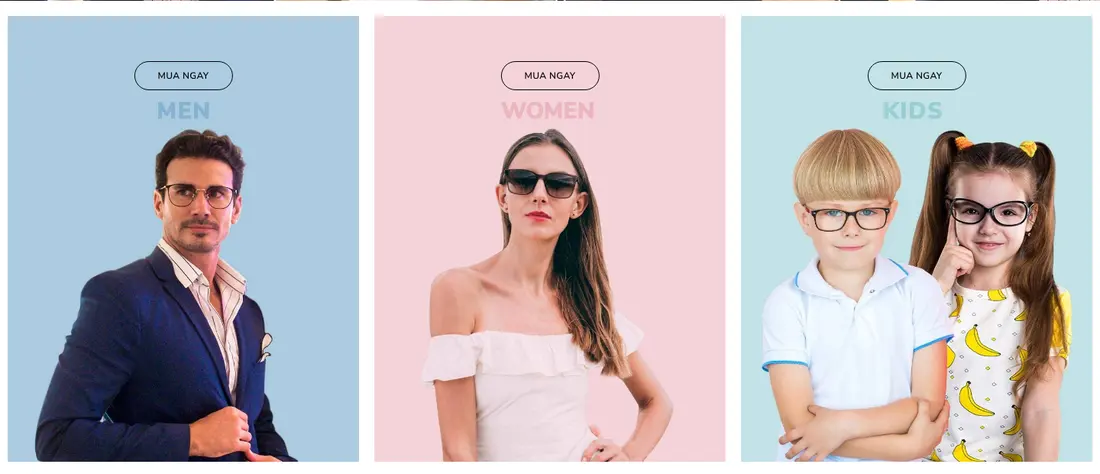 Banner danh mục Nam, Nữ, Trẻ em – Theme WordPress bán mắt kính thời trang mẫu số 2
