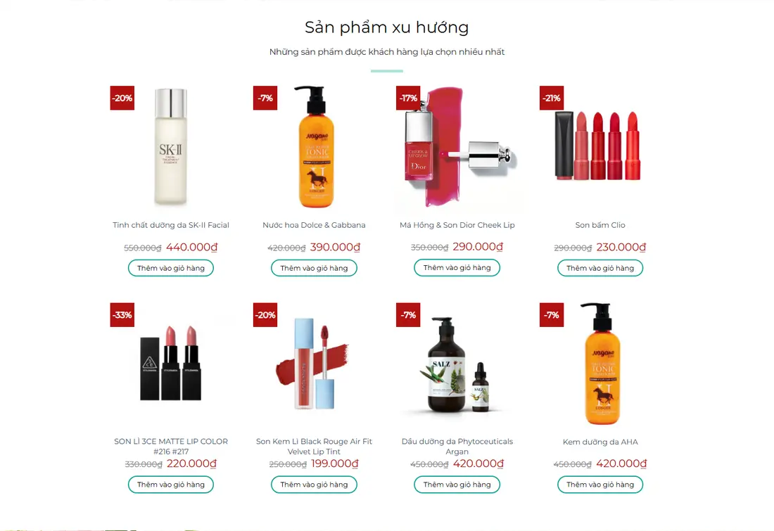Khối sản phẩm xu hướng – Theme Wordpress bán mỹ phẩm mẫu số 26