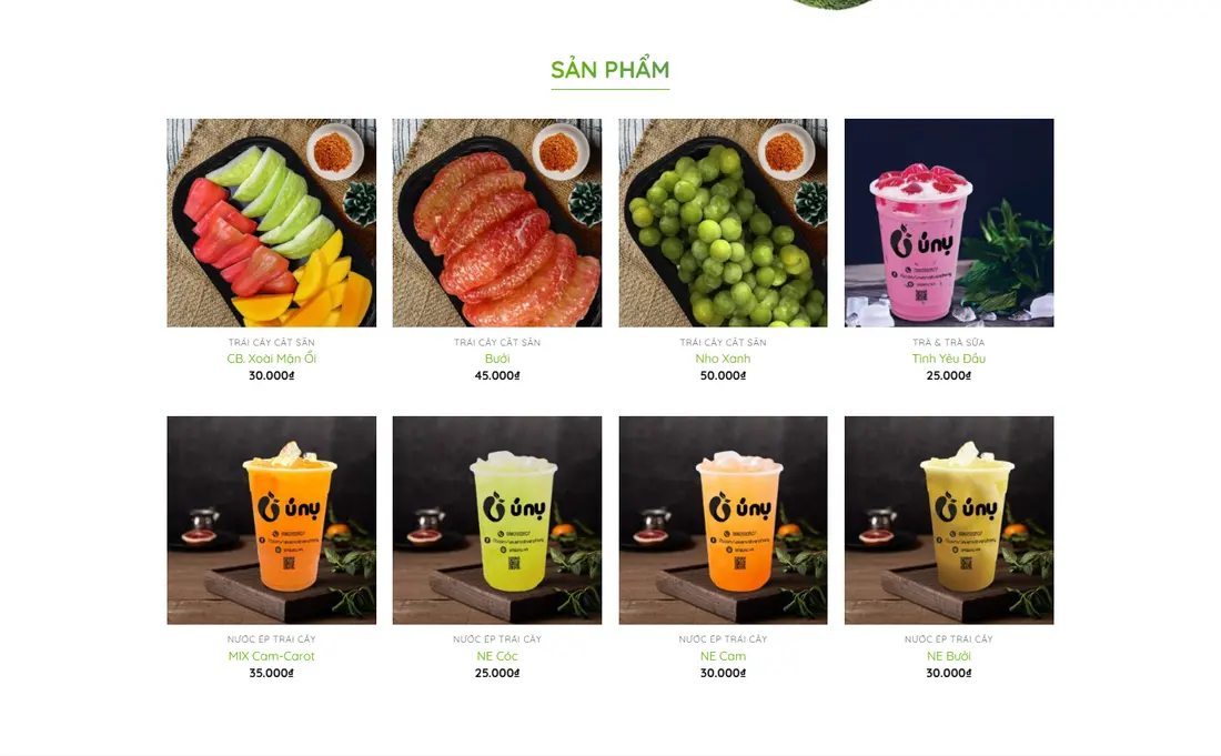 Danh sách sản phẩm nước ép – Theme wordpress bán nước ép trái cây, thực phẩm, rau củ quả