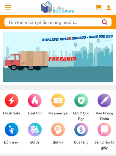Giao diện trên điện thoại – Theme wordpress bán sách , văn phòng phẩm mẫu số 2