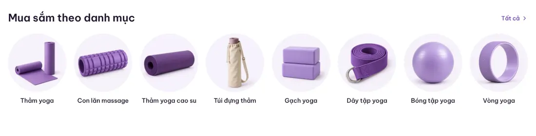 Khối mua sắm theo danh mục – Theme WordPress bán thảm tập yoga