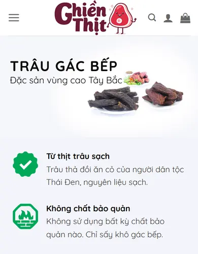 Giao diện trên điện thoại – Theme wordpress bán trâu gác bếp, bò một nắng