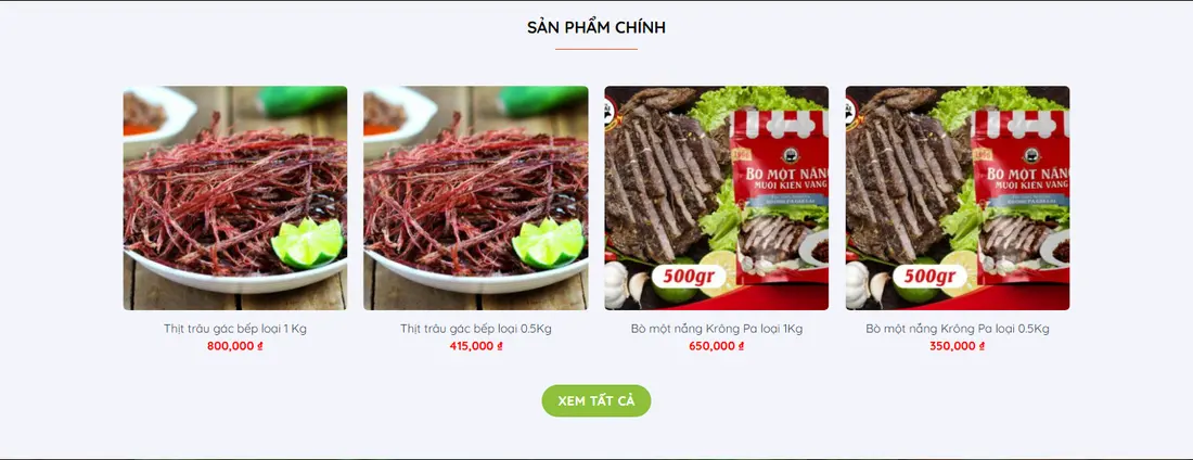 Danh mục sản phẩm chính – Theme wordpress bán trâu gác bếp, bò một nắng