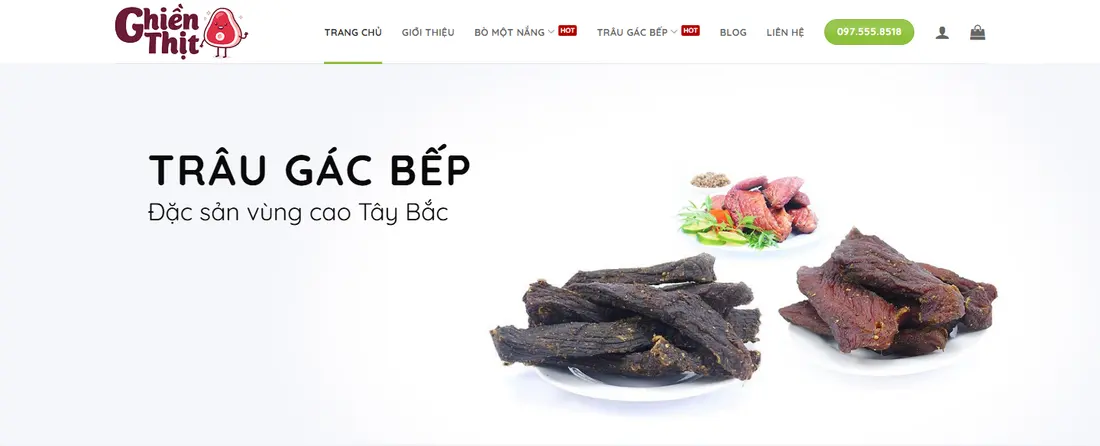 Giao diện trang chủ – Theme wordpress bán trâu gác bếp, bò một nắng