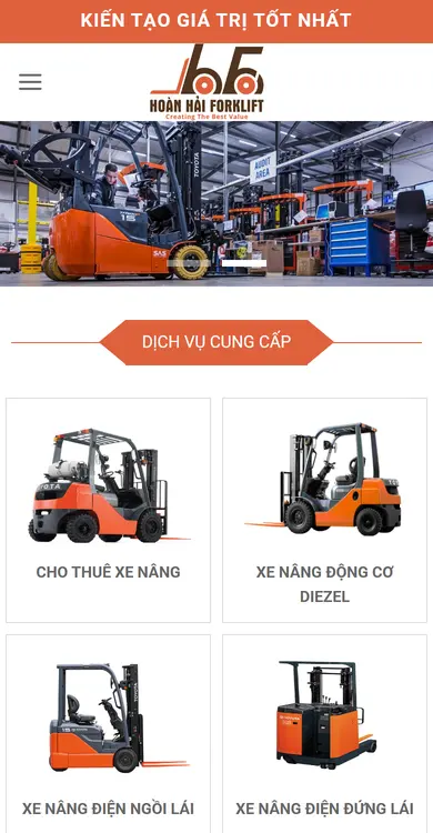 Giao diện di động – Theme WordPress bán xe nâng, cho thuê xe nâng