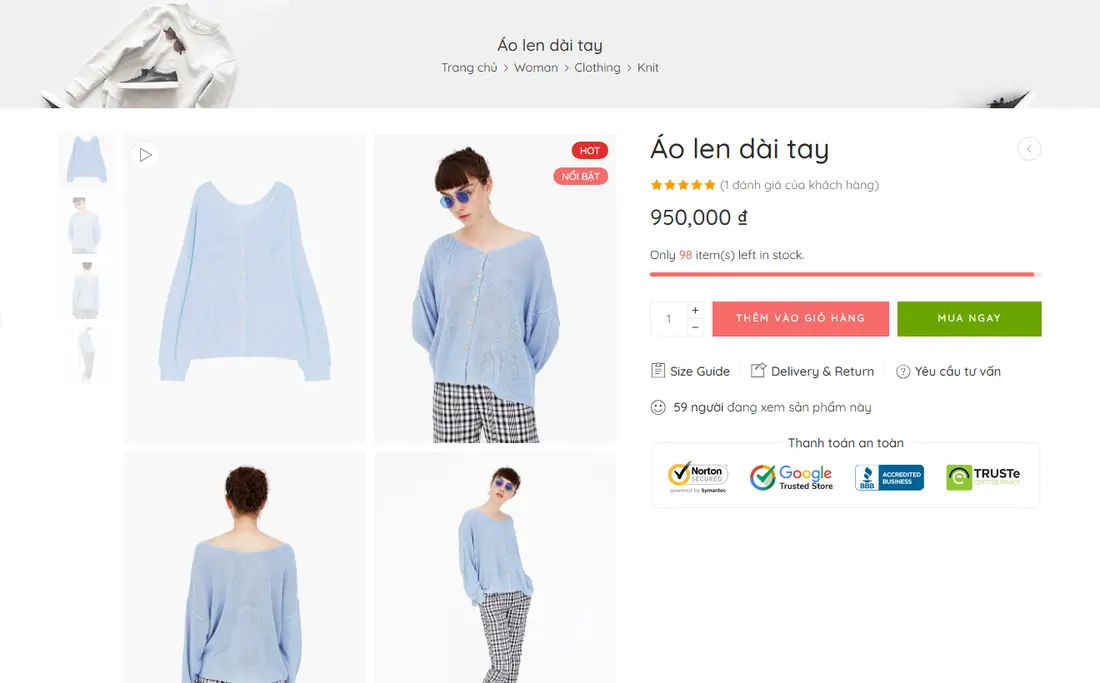 Trang chi tiết sản phẩm – Theme Wordpress Elementor thời trang mẫu số 1