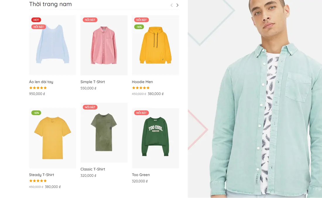 Khối bộ sưu tập thời trang nam – Theme Wordpress Elementor thời trang mẫu số 1