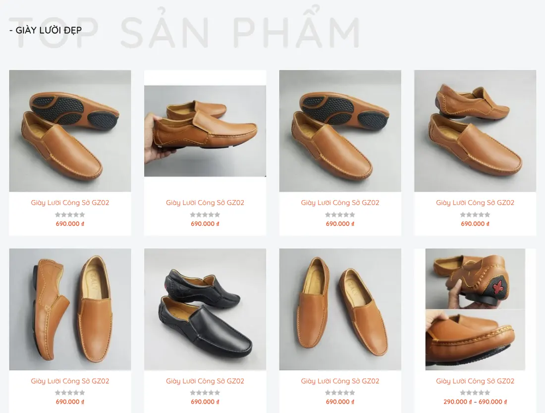 Lưới sản phẩm giày lười trên trang chủ – Theme WordPress giày da cao cấp cho nam mẫu số 6
