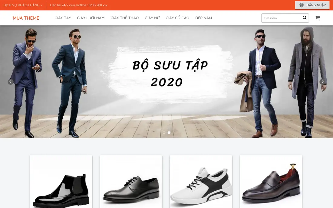 Trang chủ có slider bộ sưu tập và ảnh dòng giày – Theme WordPress giày da cao cấp cho nam mẫu số 6
