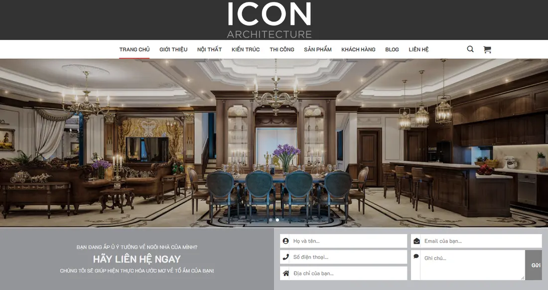 Giao diện trang chủ – Theme Wordpress kiến trúc - nội thất mẫu số 3 - Icon Architecture