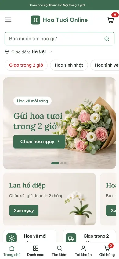 Giao diện trên điện thoại – Theme WordPress shop hoa mẫu số 6