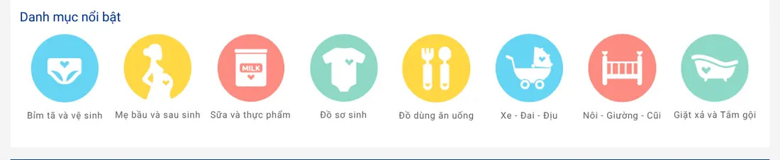 Khối danh mục nổi bật dạng icon – Theme WordPress shop mẹ và bé mẫu số 6 Kidsy