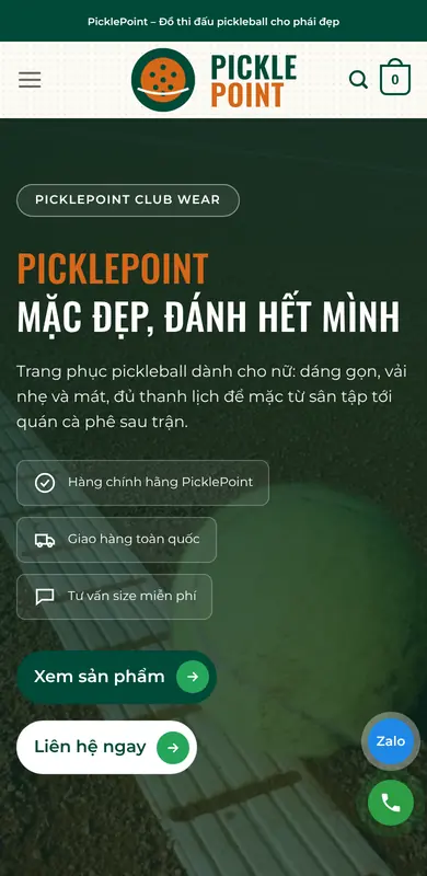 Giao diện Theme WordPress thời trang số 35 Pickle Ball trên điện thoại
