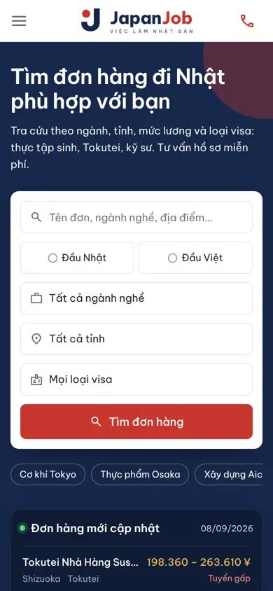 Giao diện trên điện thoại – Theme WordPress tuyển dụng việc làm Nhật Bản JapanJob