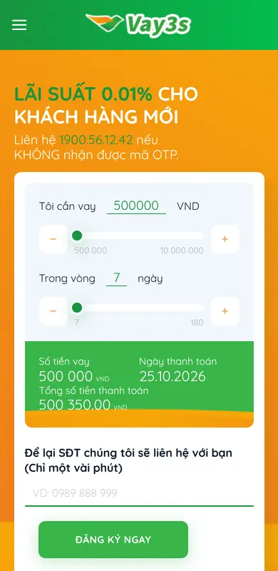 Giao diện Theme WordPress vay tiền nhanh, vay tín chấp Vay3s trên điện thoại